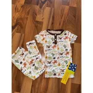 KicKee Pants Pajama Set Toddler 4T‎ White Western Cowboy Bamboo NEW NWT Henley